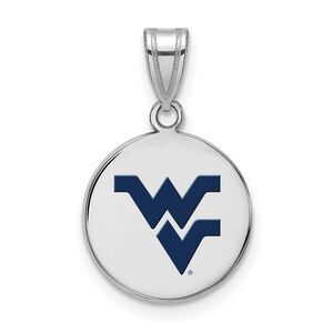 Sterling Silver West Virginia U. Medium Enamel Logo Disc Pendant